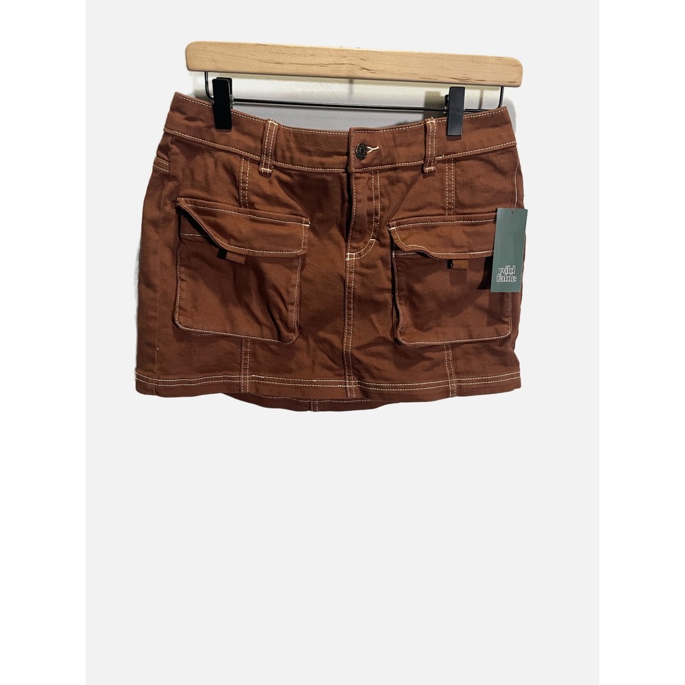 Wild Fable Cargo Mini Skirt Womens Small Brown Contrast Stitch Y2K Utility Stree